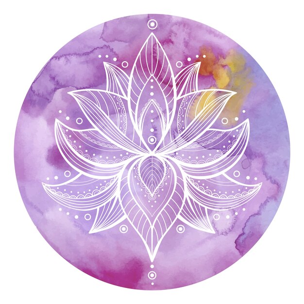 Watercolor mandala lotus flower drawing