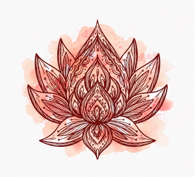 Watercolor mandala lotus flower drawing