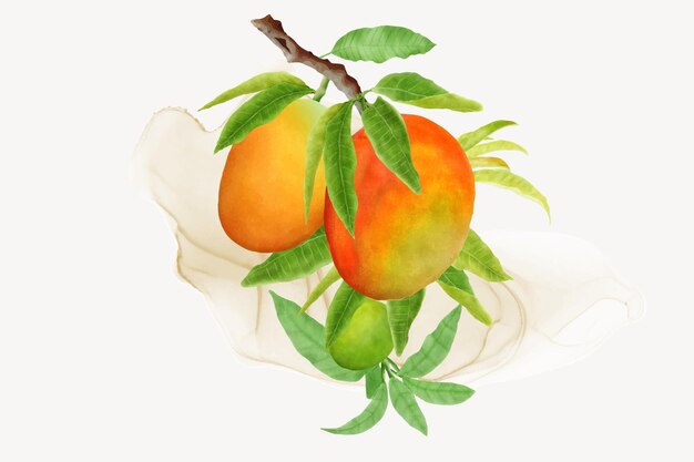 watercolor mango branches and wreath design