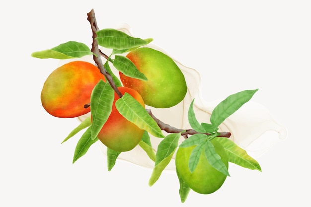 акварельные ветви манго и дизайн венка