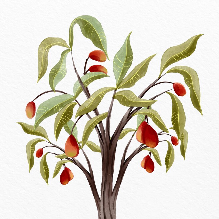 मुफ़्त वेक्टर watercolor mango tree illustration