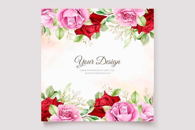 watercolor maroon and pink roses wedding card set