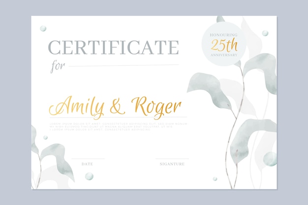 Free vector watercolor marriage certificate template