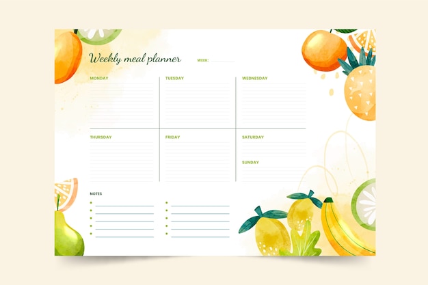 Watercolor meal planner template