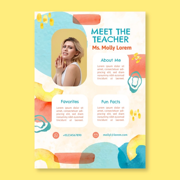 Watercolor meet the teacher template design