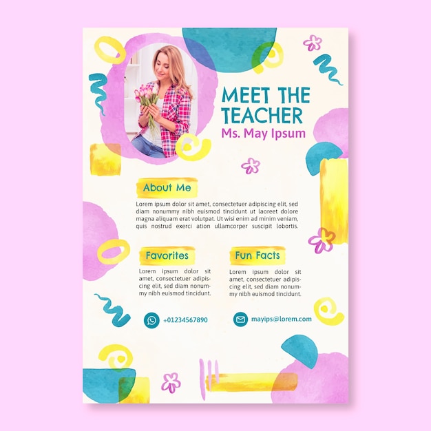 Watercolor meet the teacher template design