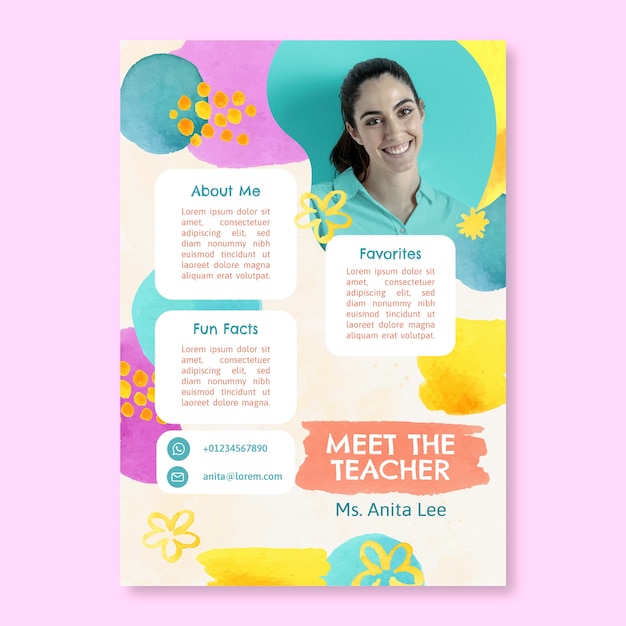 Free vector watercolor meet the teacher template design