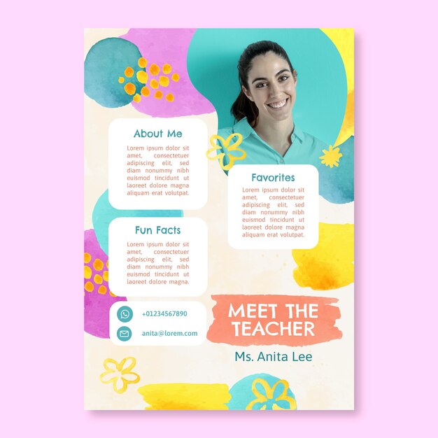 Watercolor meet the teacher template design