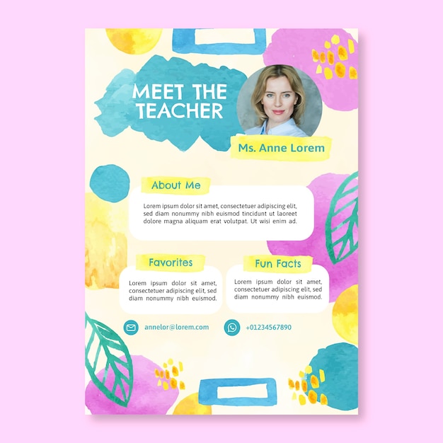 Free vector watercolor meet the teacher template design