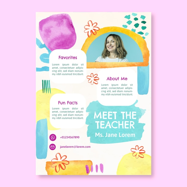 Watercolor meet the teacher template design