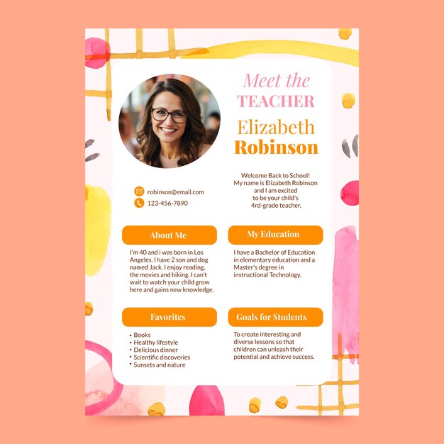 Watercolor meet the teacher template design