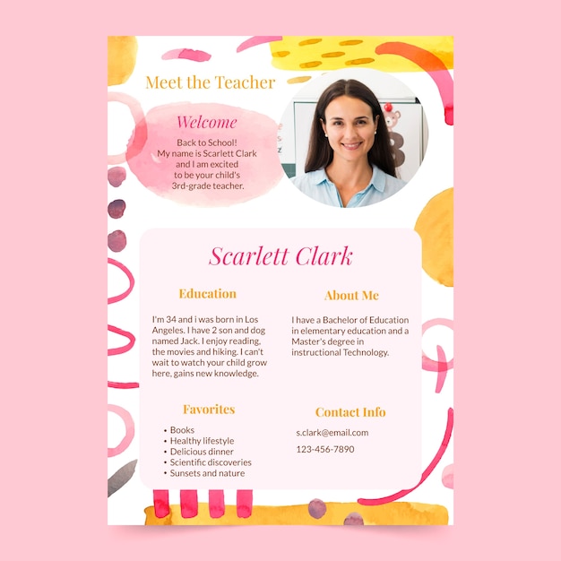 Watercolor meet the teacher template design