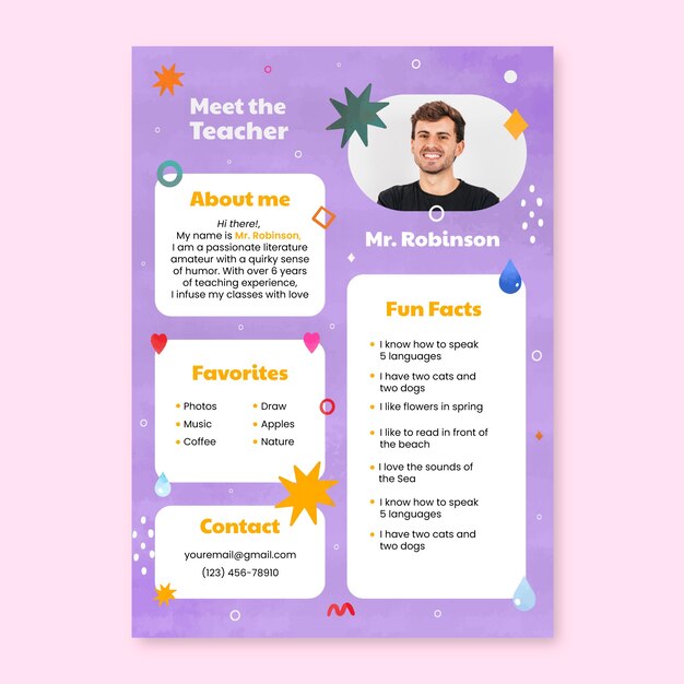 Free vector watercolor meet the teacher template