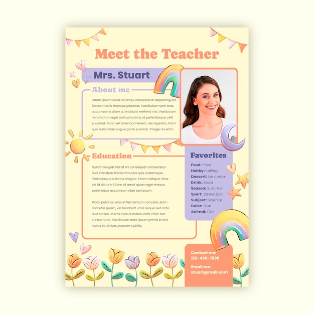 Free vector watercolor meet the teacher template