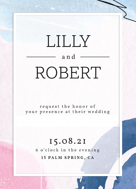 Watercolor memphis wedding invitation card template