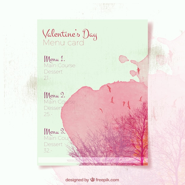 Watercolor menu for valentine's day