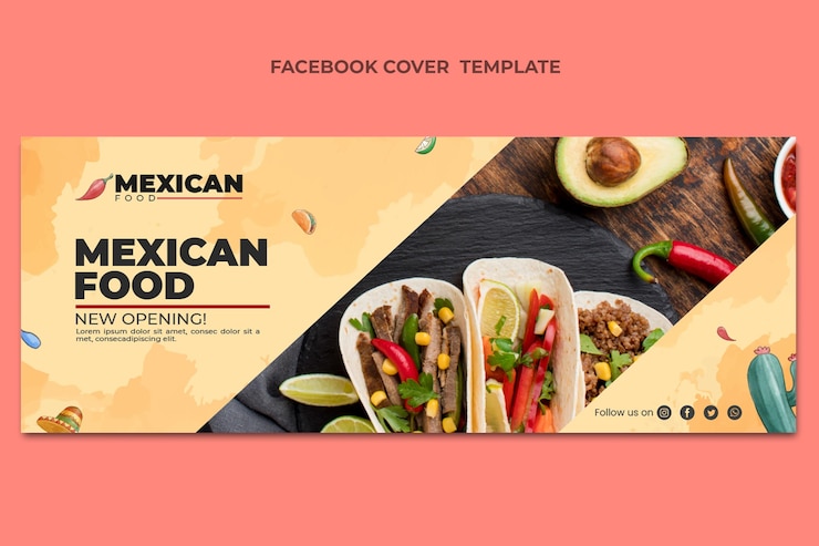 मुफ़्त वेक्टर watercolor mexican food facebook cover