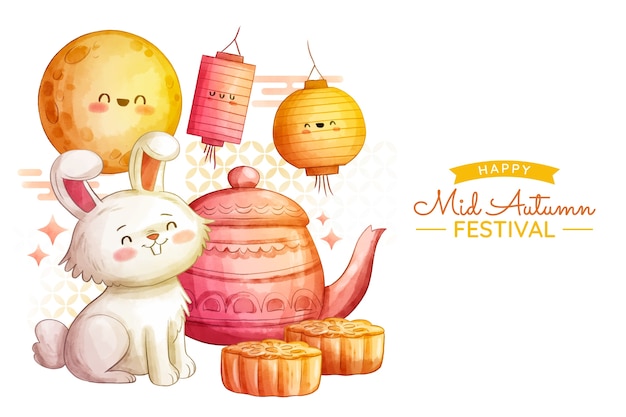 Watercolor mid-autumn festival background