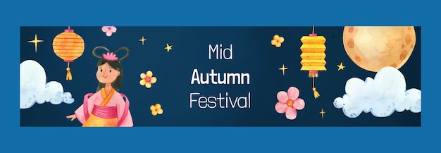 Watercolor mid-autumn festival twitch banner