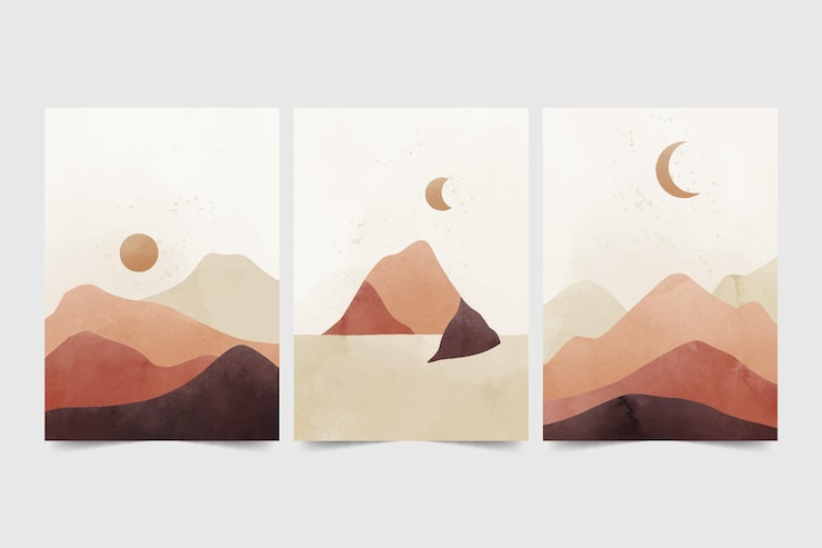 Free Vector watercolor minimal landscape cover collection