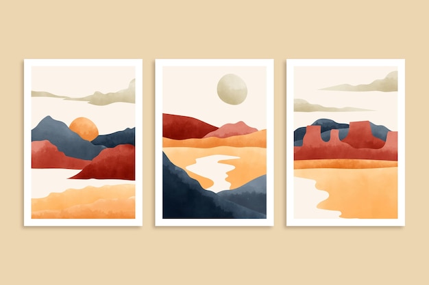 Watercolor minimal landscape covers collection