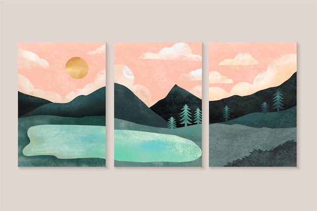 Watercolor minimal landscape covers pack