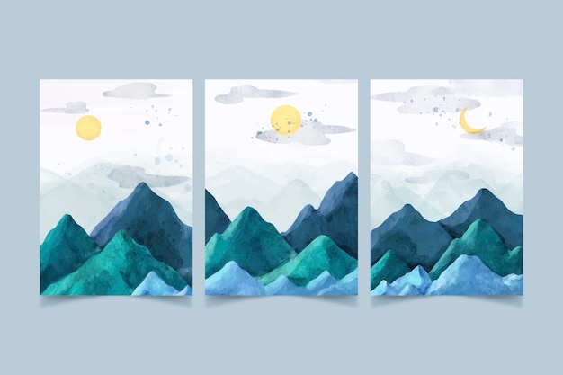 Free vector watercolor minimal landscape covers