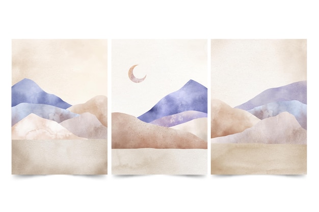 Free vector watercolor minimal landscape covers