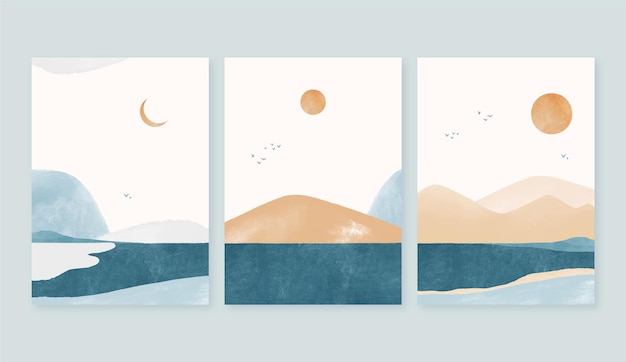 Free vector watercolor minimal landscape covers