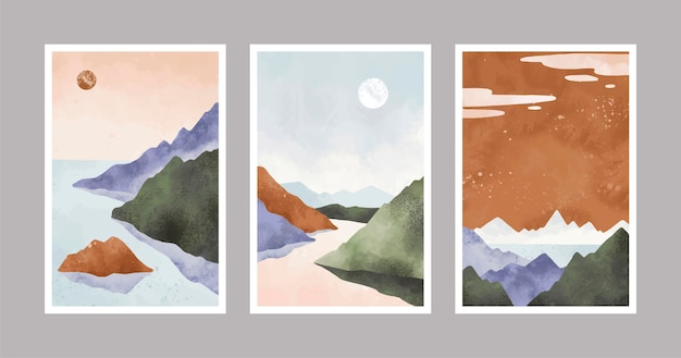 Free vector watercolor minimal landscape covers