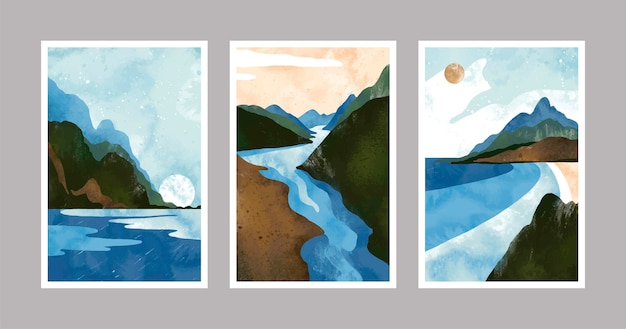 Free vector watercolor minimal landscape covers