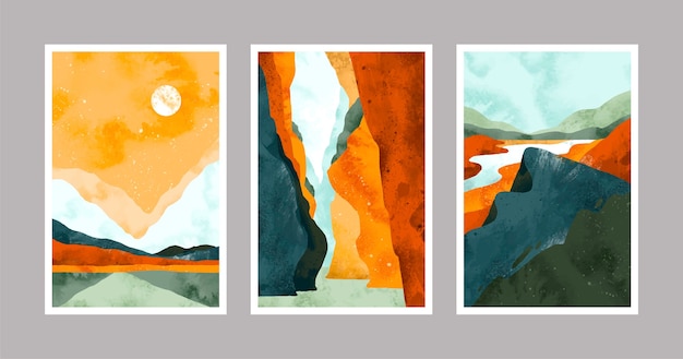 Free vector watercolor minimal landscape covers