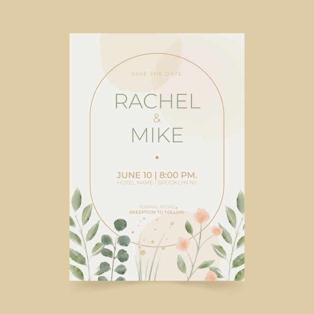 Watercolor minimalist wedding invitation