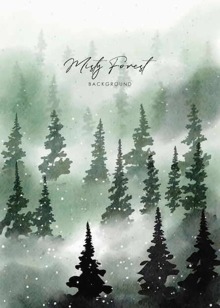 Free vector watercolor misty winter pine forest