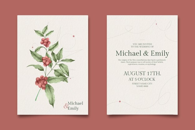 watercolor modern wedding invitation template