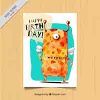 Free vector watercolor monster birthday card