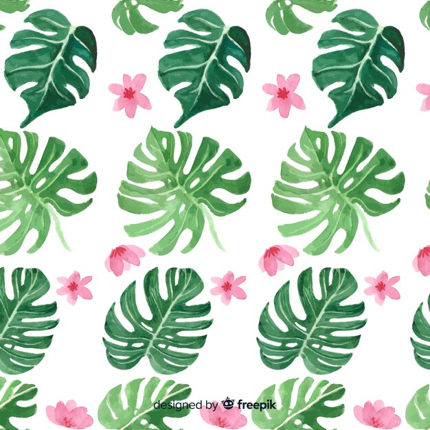 Watercolor monstera leaves background