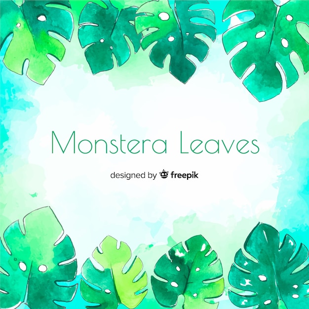 Watercolor monstera leaves