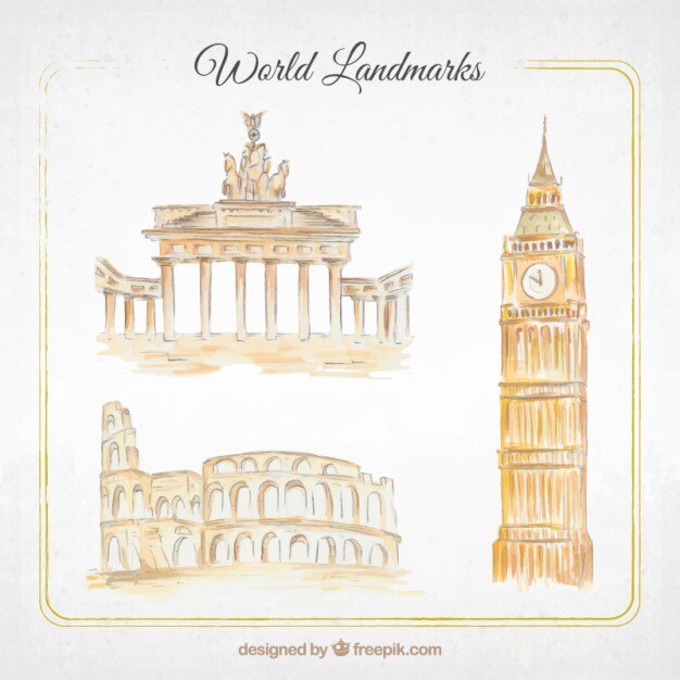 Free Vector watercolor monuments pack
