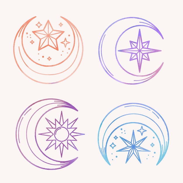 watercolor moon and stars drawing illustration