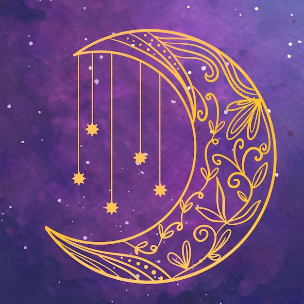 Free vector watercolor moon and stars drawing illustration