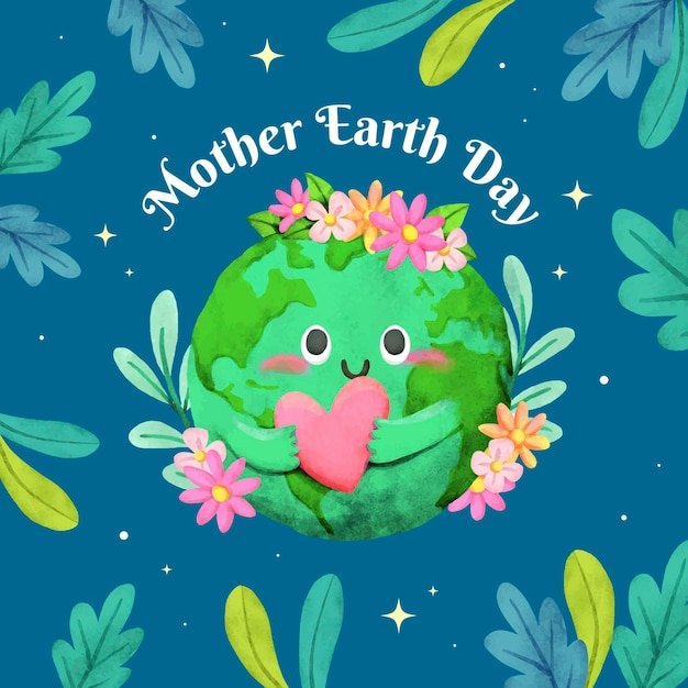 Watercolor Mother Earth Day Illustration