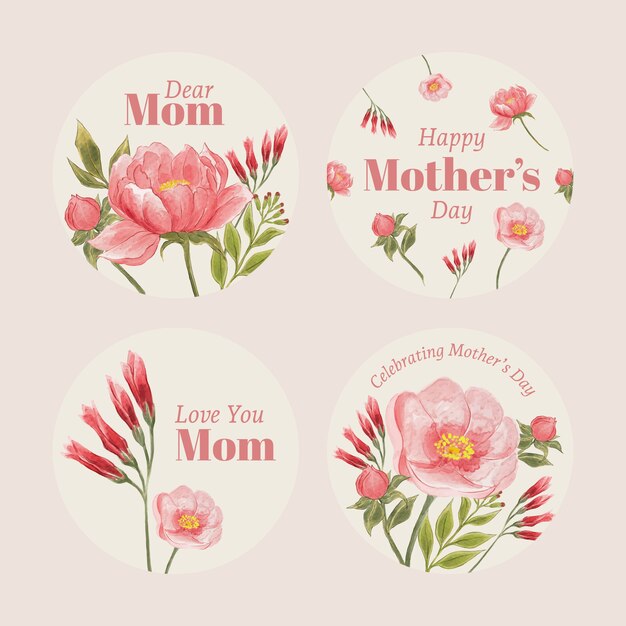 Free Vector watercolor mother's day badges collection