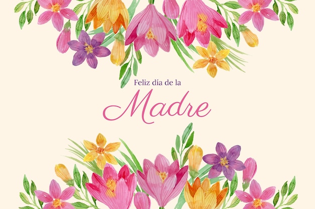 Watercolor mother's day floral background in spanish