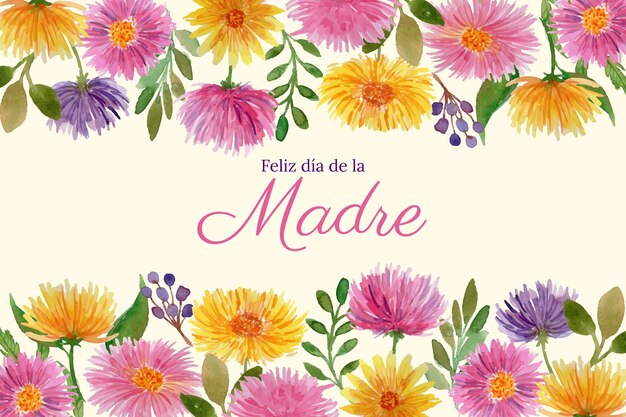 Watercolor mother's day floral background in spanish