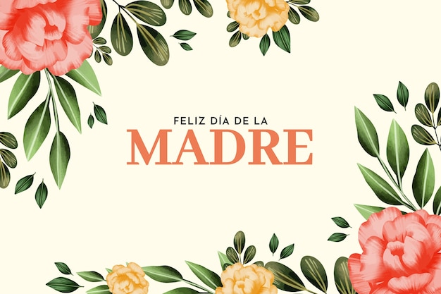 Vettore gratuito sfondo floreale acquerello festa della mamma in spagnolo