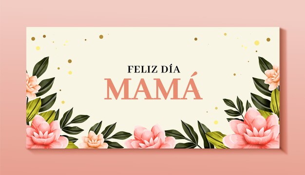 Watercolor mother's day horizontal banner template in spanish