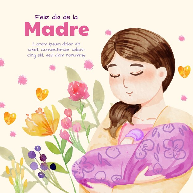 スペイン語で水彩の母の日のイラスト
