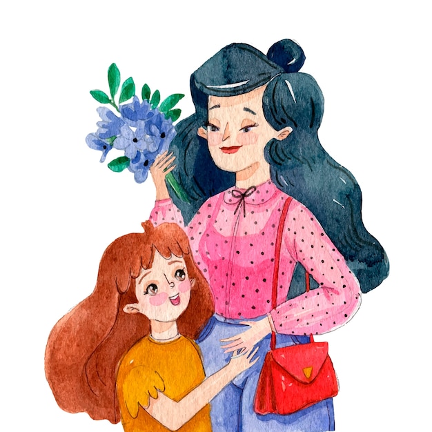 Watercolor mother's day illustration