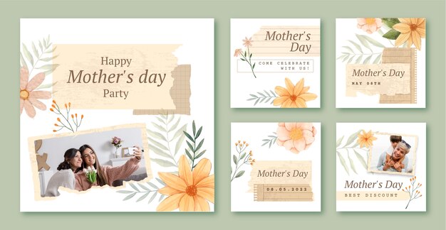 Watercolor mother's day instagram posts collection